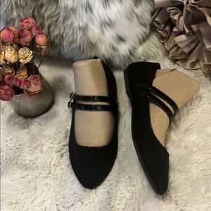 Torrid Black Faux Suede Pointy Double Strap Maryjane Flat Shoes Sz 6.5WW